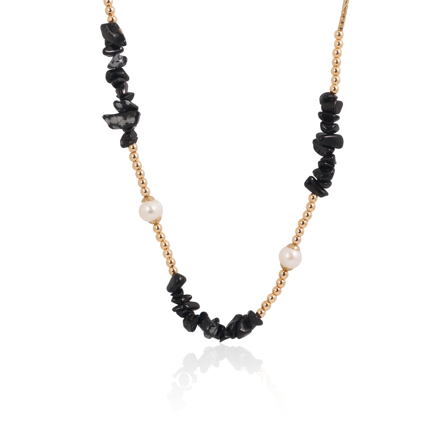 Náhrdelník Midnight Harmony - obsidián, hematit a říční perly