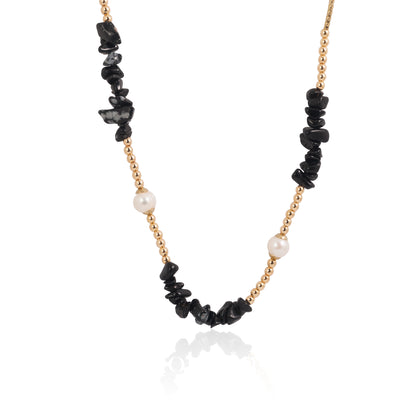 Náhrdelník Midnight Harmony - obsidián, hematit a říční perly