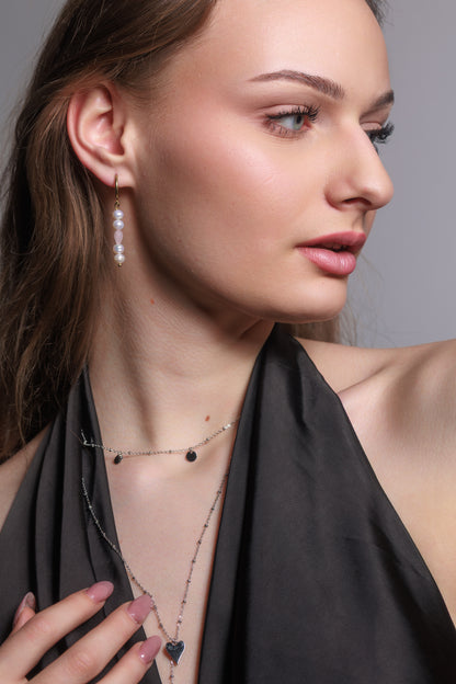 Náušnice Heartlight - říční perly a růženín