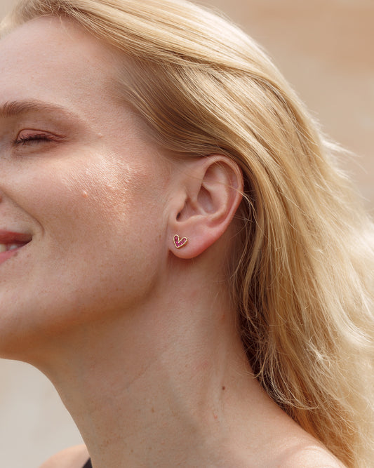 Náušnice srdíčka Bold Heart, fuchsie, pozlacené