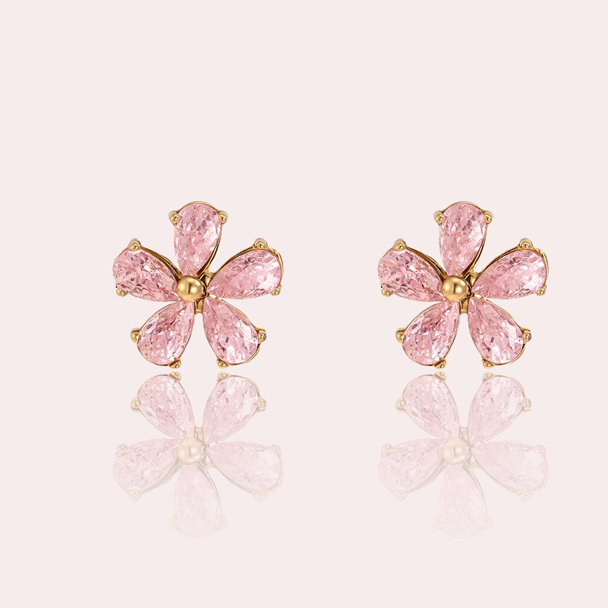 Pink Blossom – květinové náušnice s krystaly