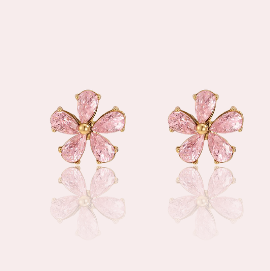 Pink Blossom – květinové náušnice s krystaly