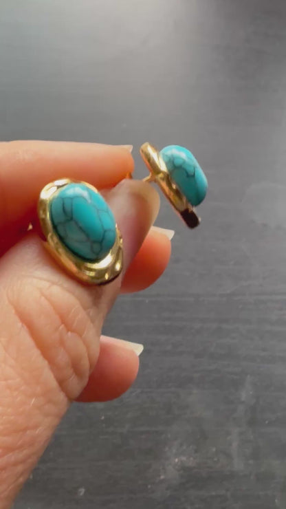 Blue chic – pozlacené náušnice s tyrkysovým kamenem